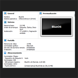Ejecución de BlueOS® en maquina virtual VBox