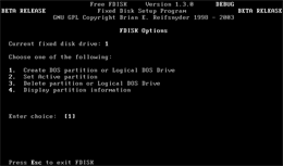 Particion de HDD para BlueOS®, FDISK.
