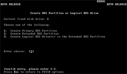Particion de HDD para BlueOS®, FDISK unidades logicas.